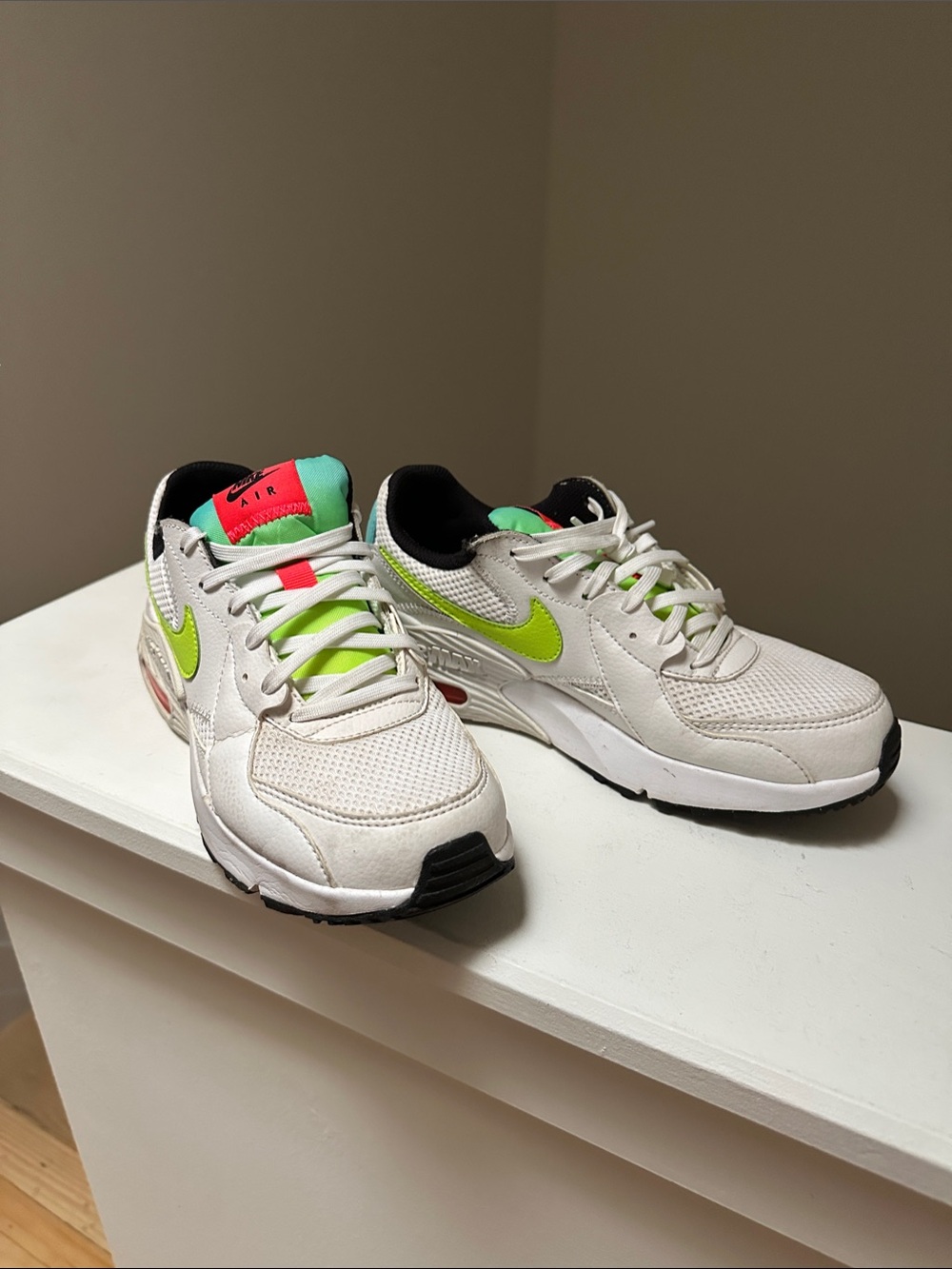 Nike White Sneakers with Volt & Coral Accents